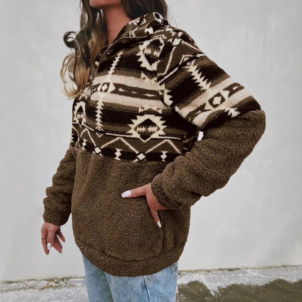 Southwestern Print Sherpa Half Zip Pullover - view 2