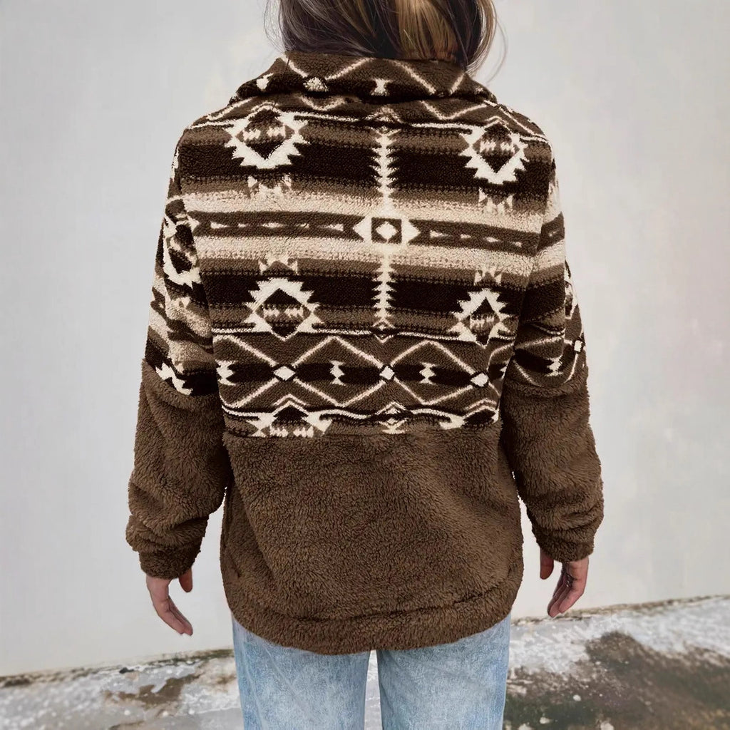 Southwestern Print Sherpa Half Zip Pullover - view 3