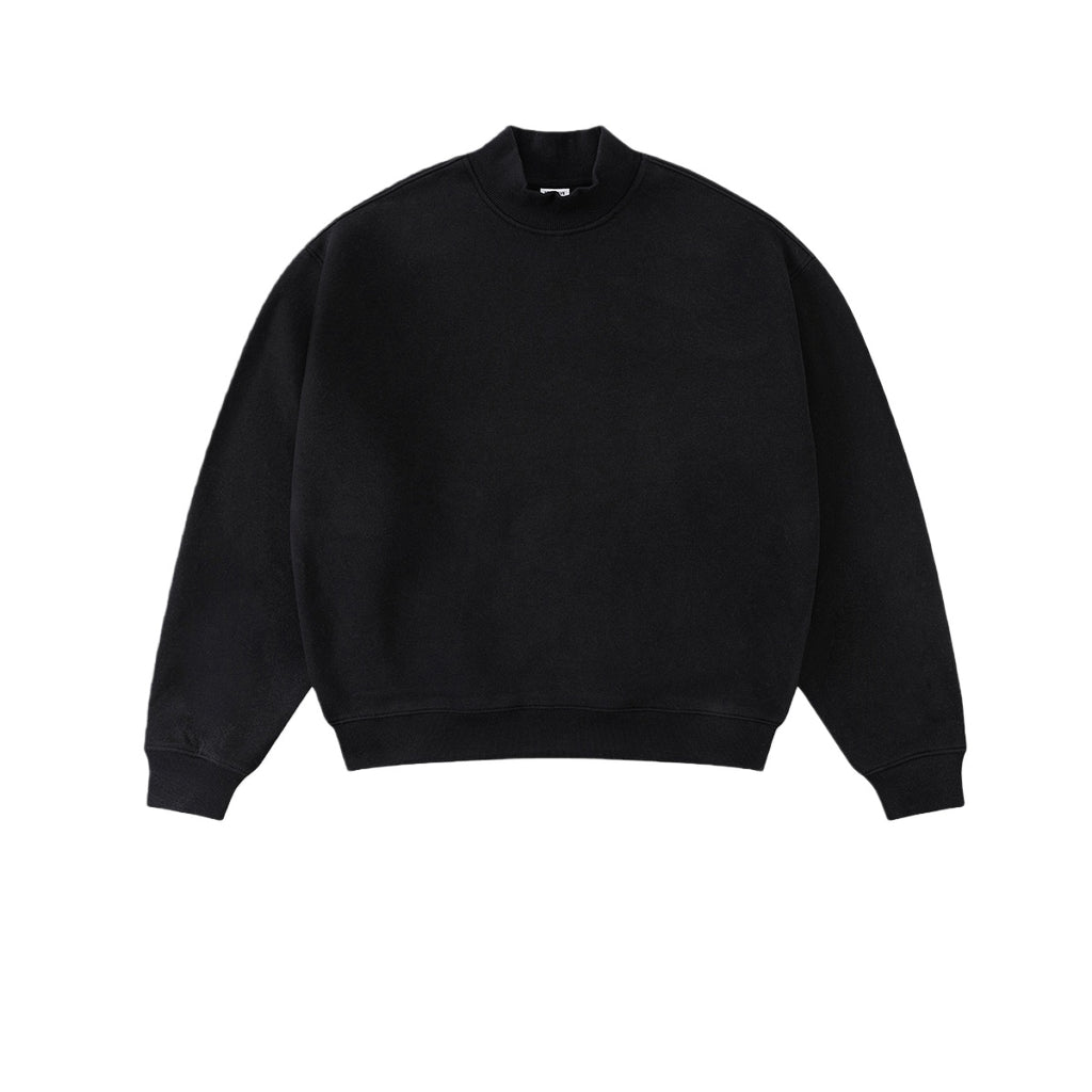 Relaxed Mock Neck Fleece Sweatshirt - Black