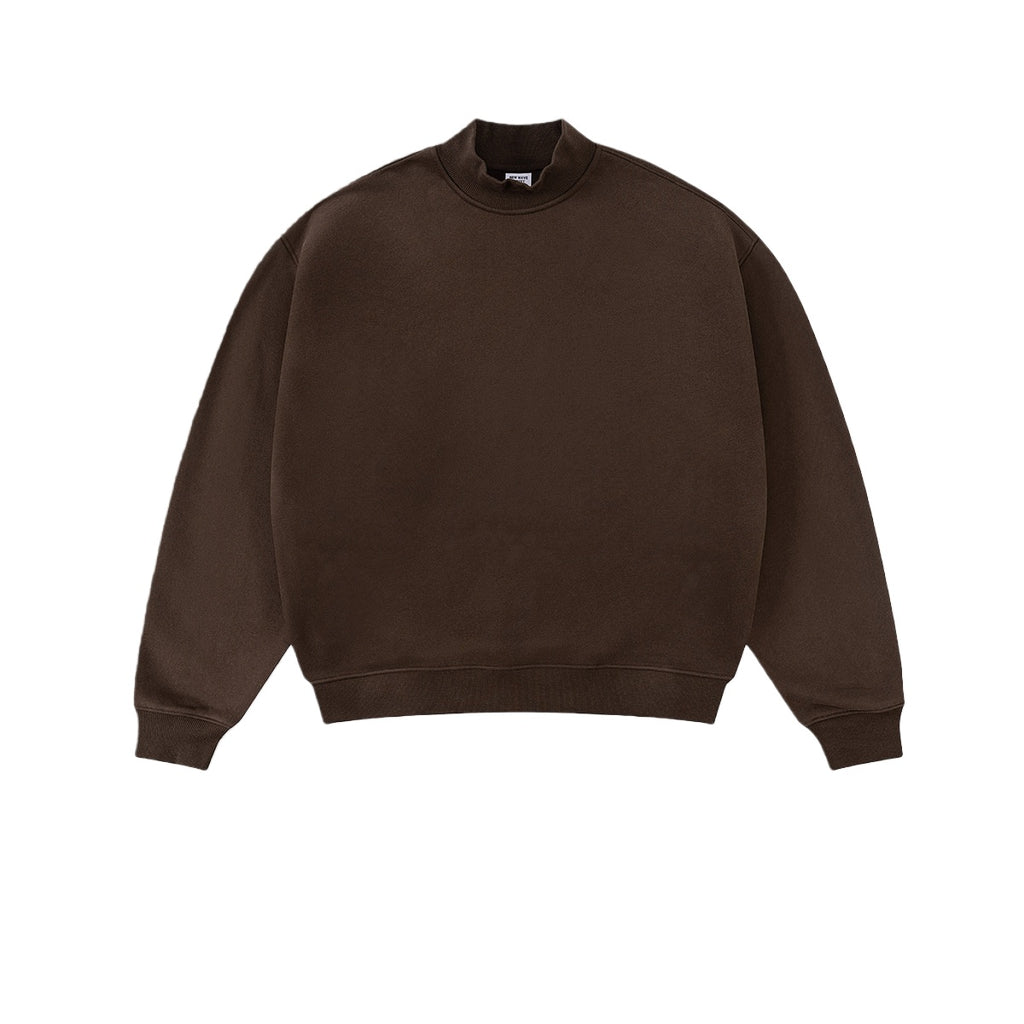 Relaxed Mock Neck Fleece Sweatshirt - Brown