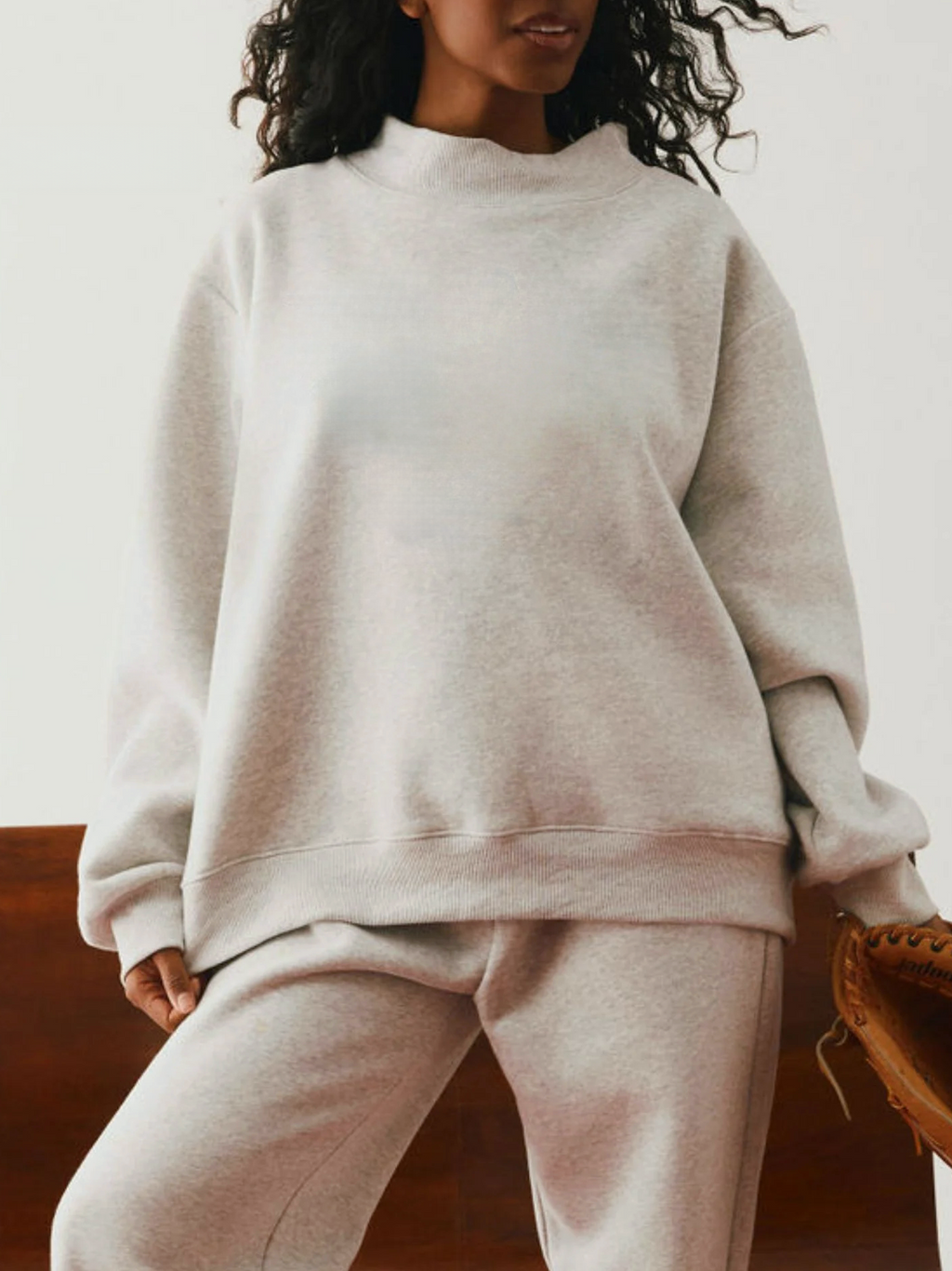 Relaxed Mock Neck Fleece Sweatshirt - HeatherGrey - 4