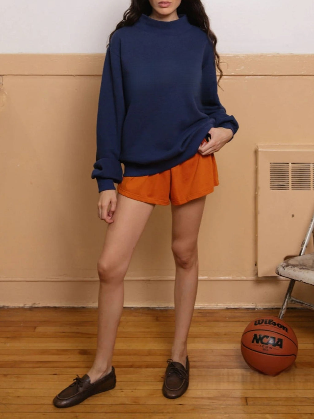 Relaxed Mock Neck Fleece Sweatshirt - Navy - 2