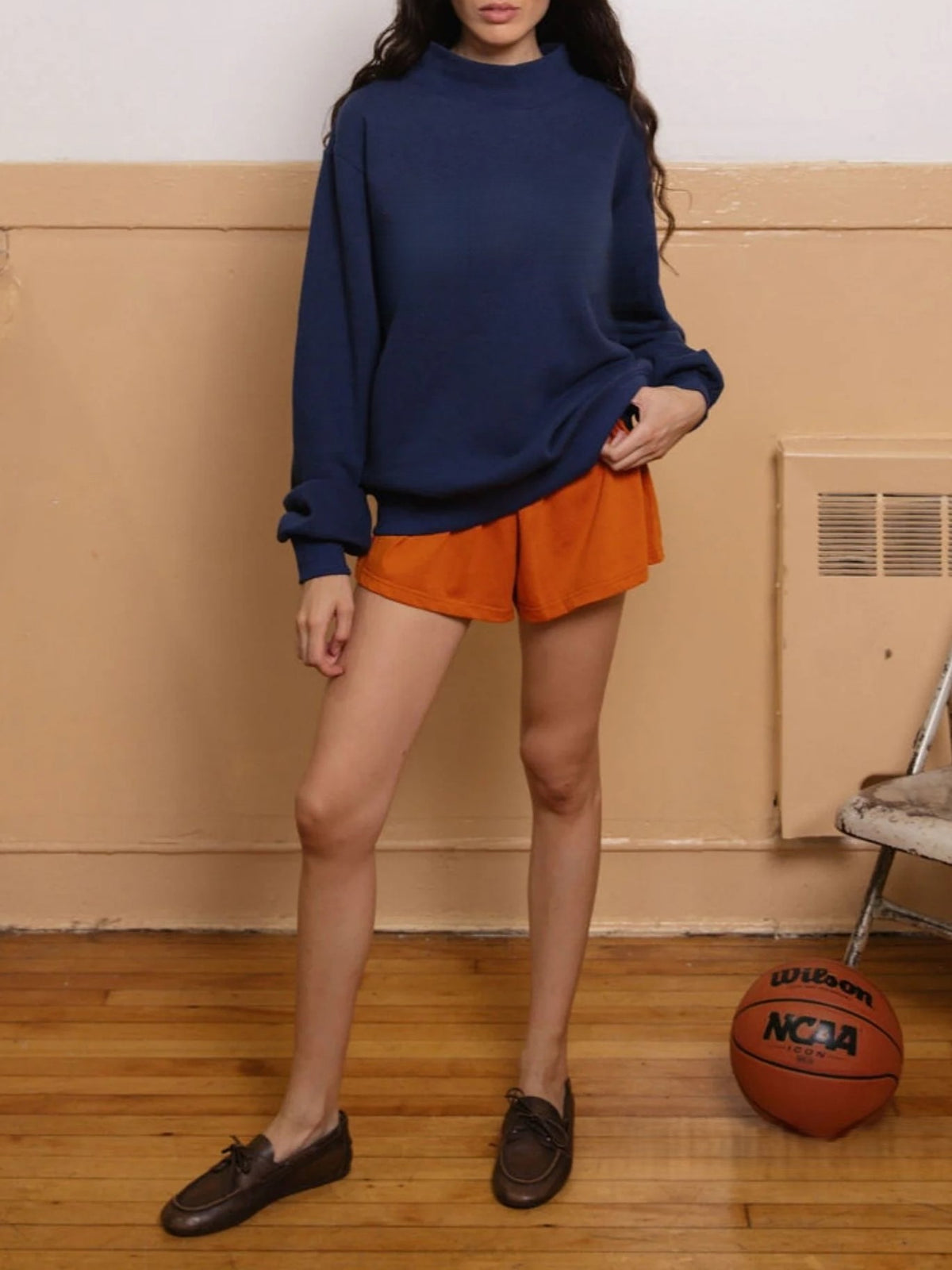 Relaxed Mock Neck Fleece Sweatshirt - Navy - 2
