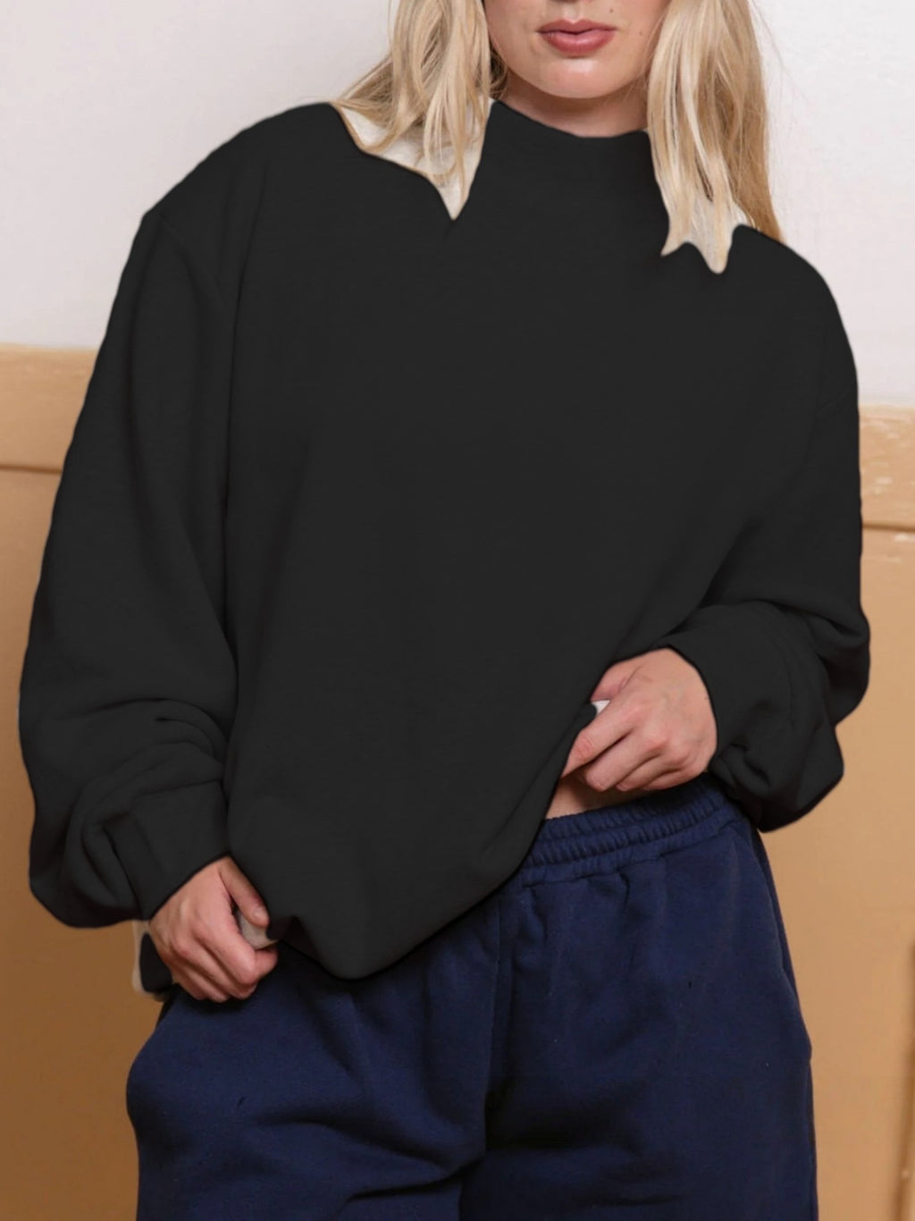 Relaxed Mock Neck Fleece Sweatshirt - view 12
