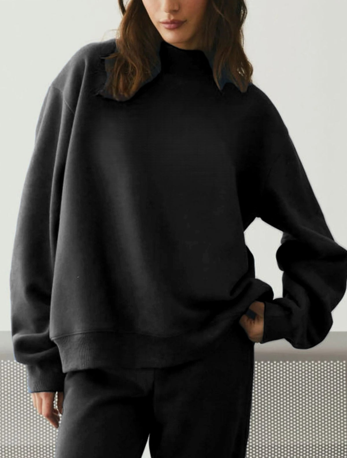 Relaxed Mock Neck Fleece Sweatshirt - view 16