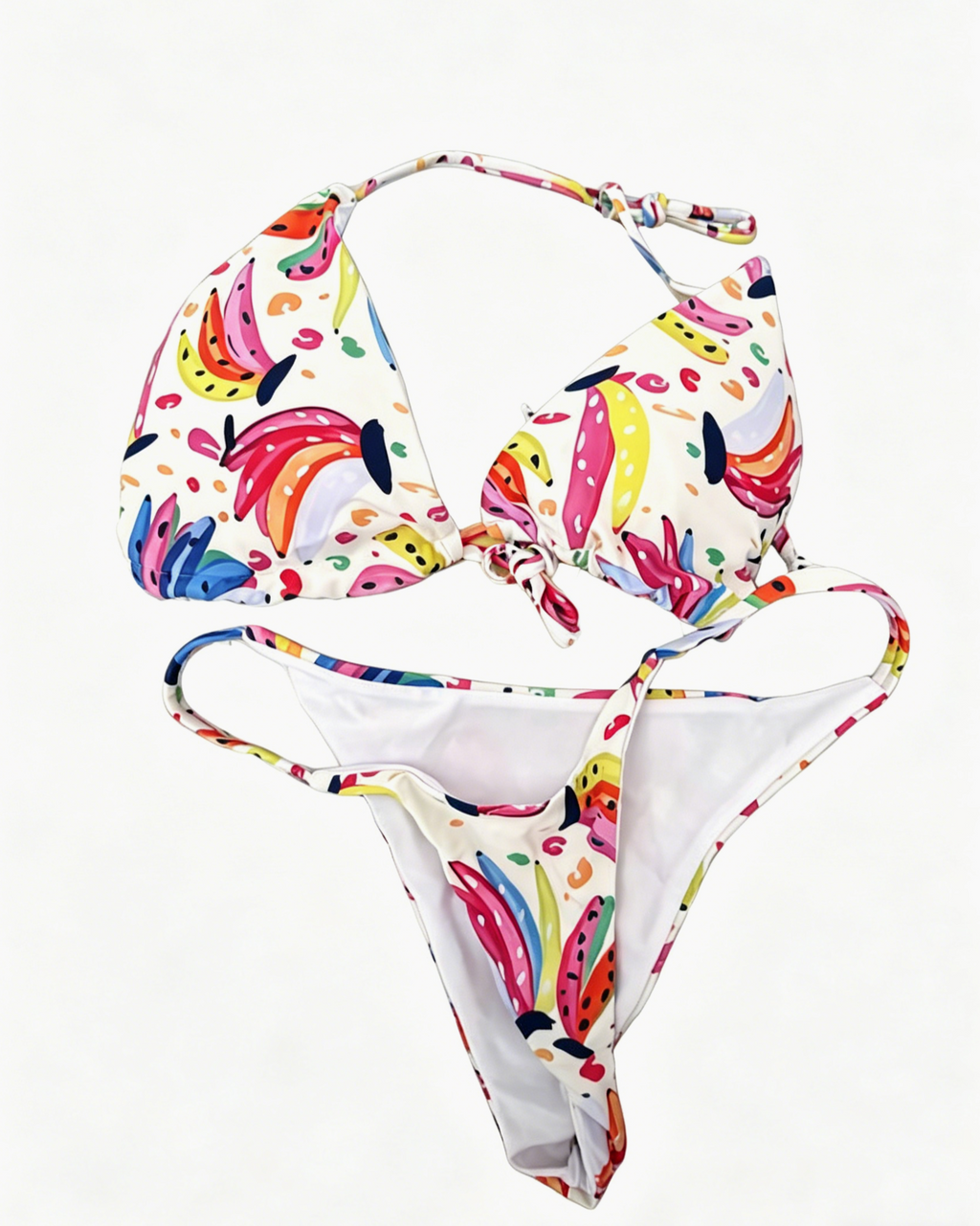 Printed Triangle Bikini Set With Tie Sides - Banana