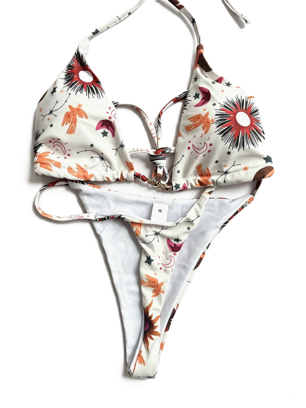 Printed Triangle Bikini Set With Tie Sides - Sun