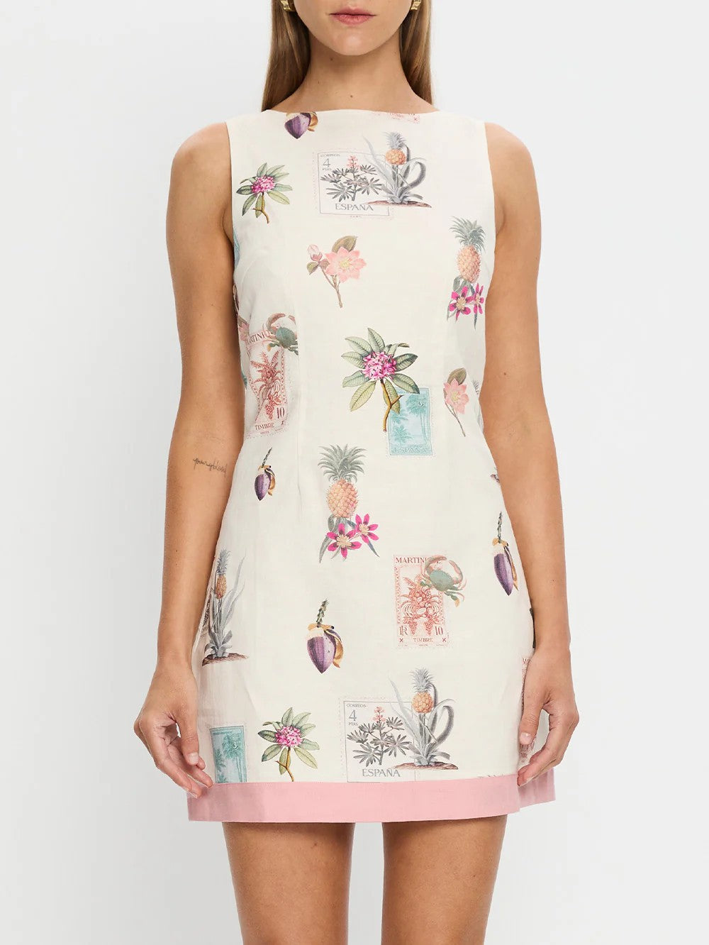Botanical Print Sleeveless Shift Mini Dress - Printed - 2