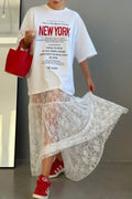 Scalloped Lace Panelled Maxi Skirt - white