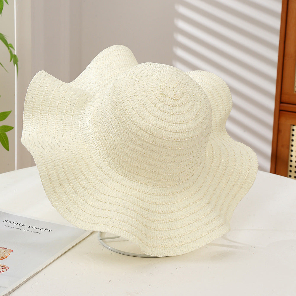 Oversized Wavy Brim Straw Beach Hat - Color_02