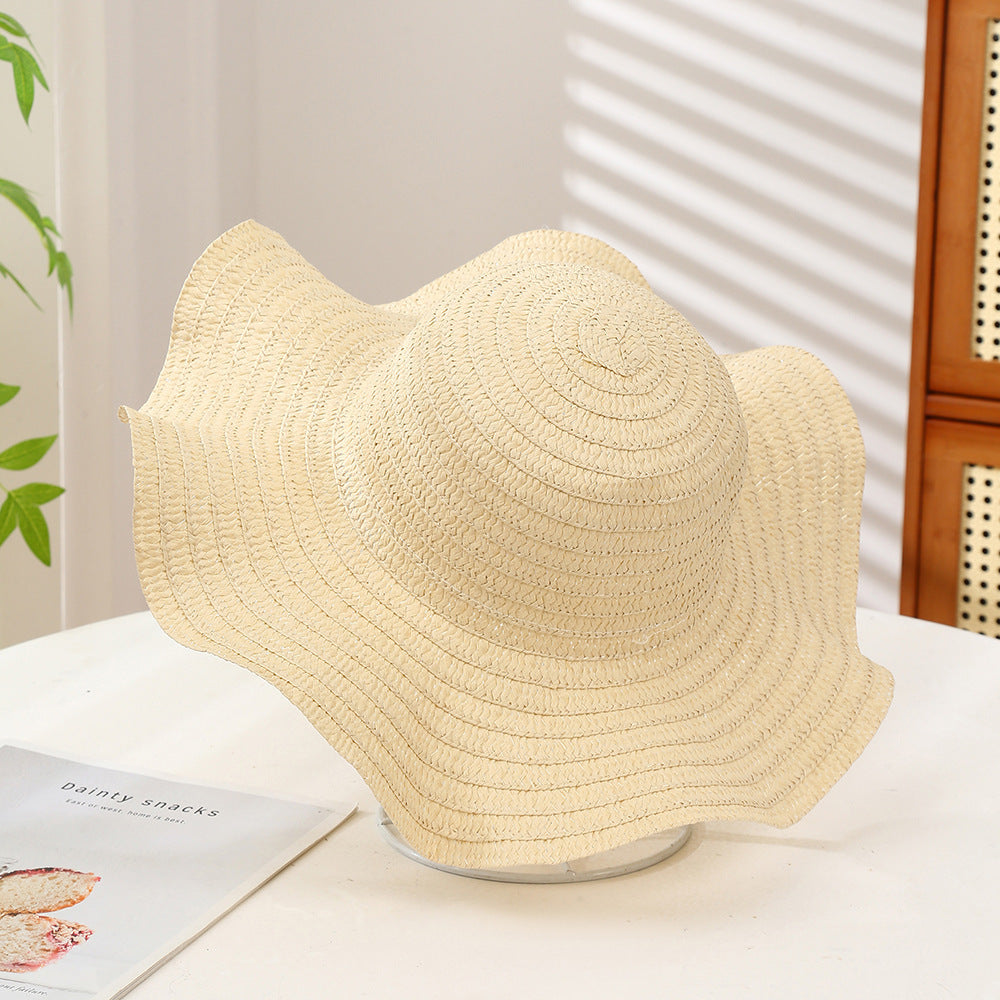 Oversized Wavy Brim Straw Beach Hat - Color_03