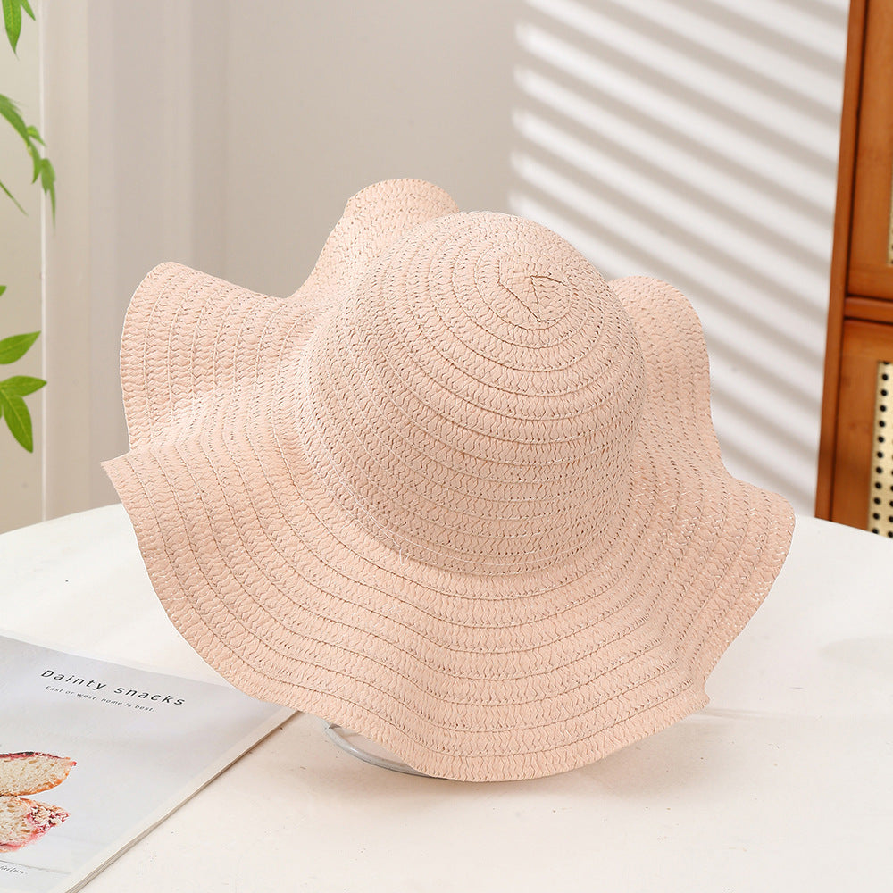 Oversized Wavy Brim Straw Beach Hat - Color_04
