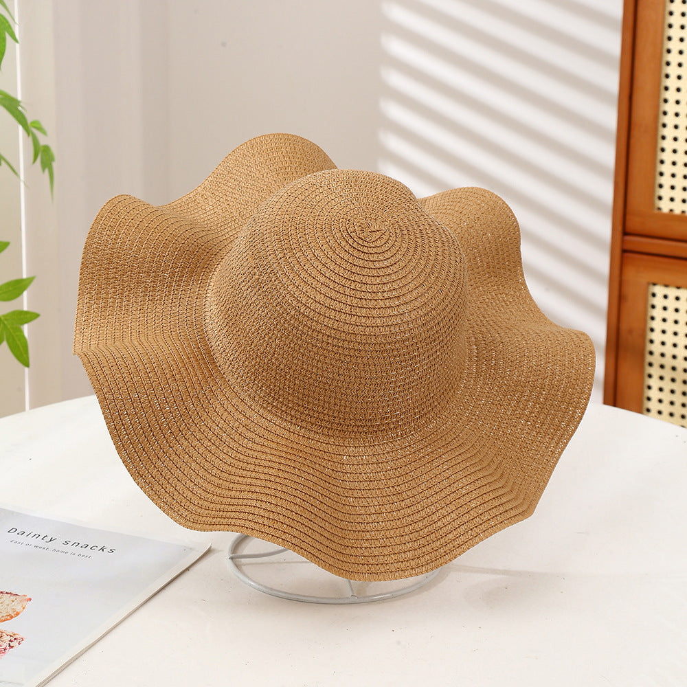Oversized Wavy Brim Straw Beach Hat - Color_05