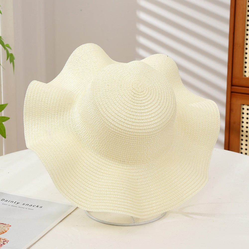 Oversized Wavy Brim Straw Beach Hat - Color_06