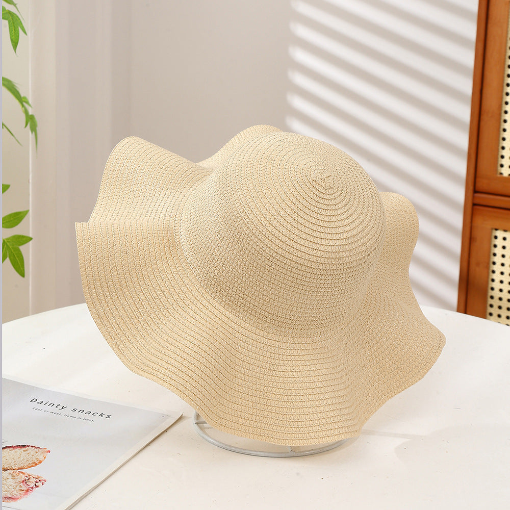 Oversized Wavy Brim Straw Beach Hat - Color_07
