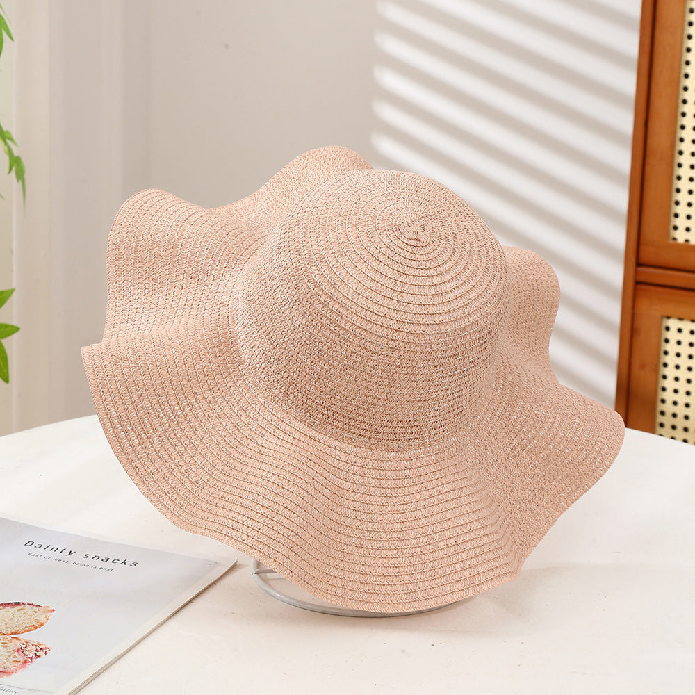 Oversized Wavy Brim Straw Beach Hat - Color_08