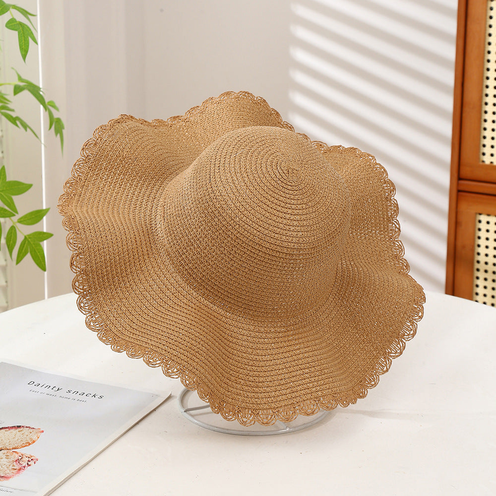 Oversized Wavy Brim Straw Beach Hat - Color_09