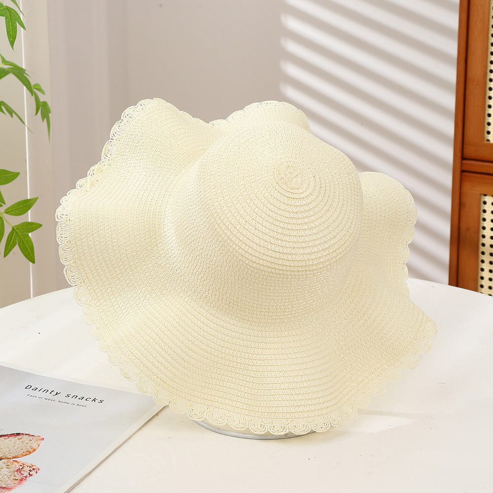Oversized Wavy Brim Straw Beach Hat - Color_10