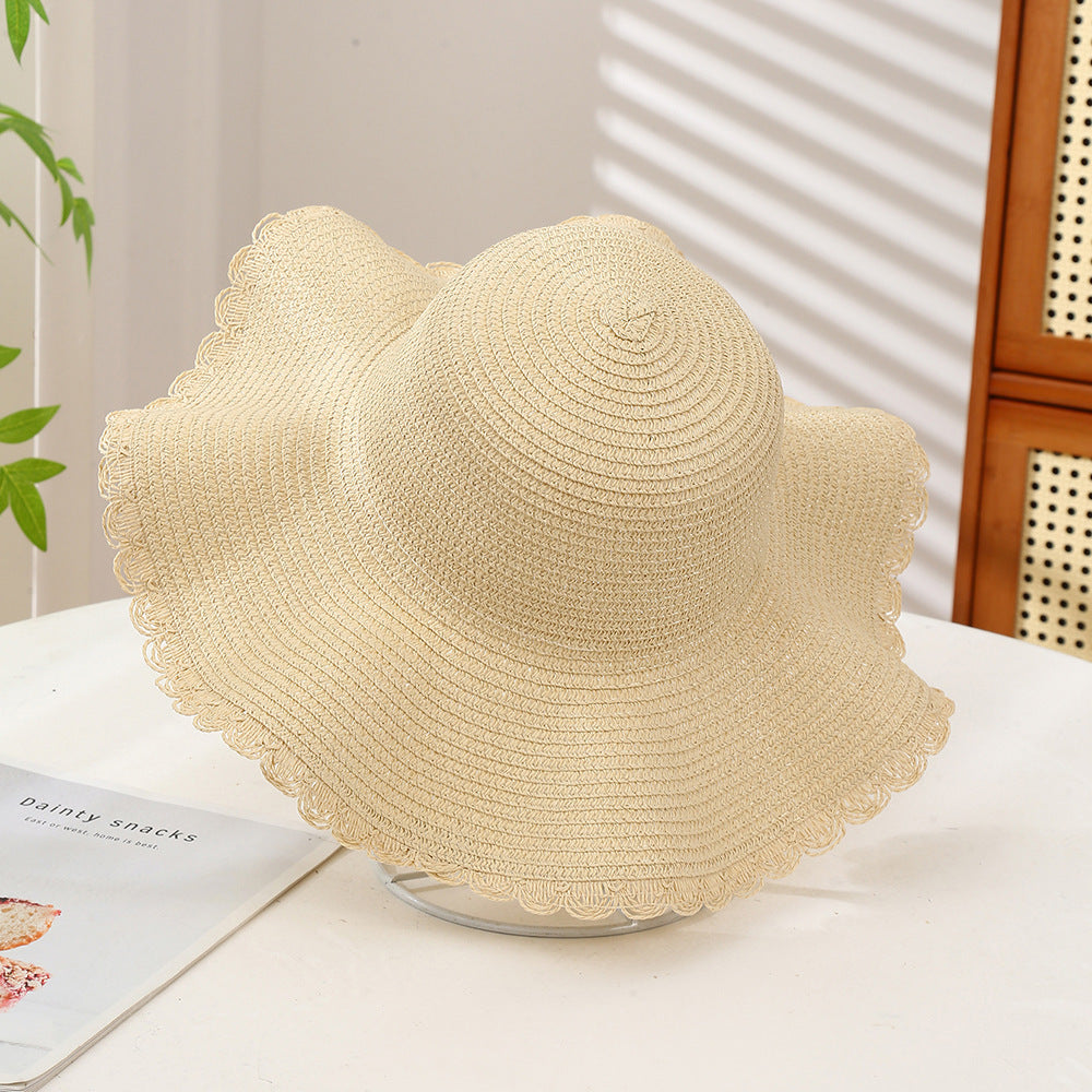 Oversized Wavy Brim Straw Beach Hat - Color_11