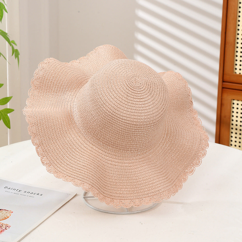 Oversized Wavy Brim Straw Beach Hat - Color_12