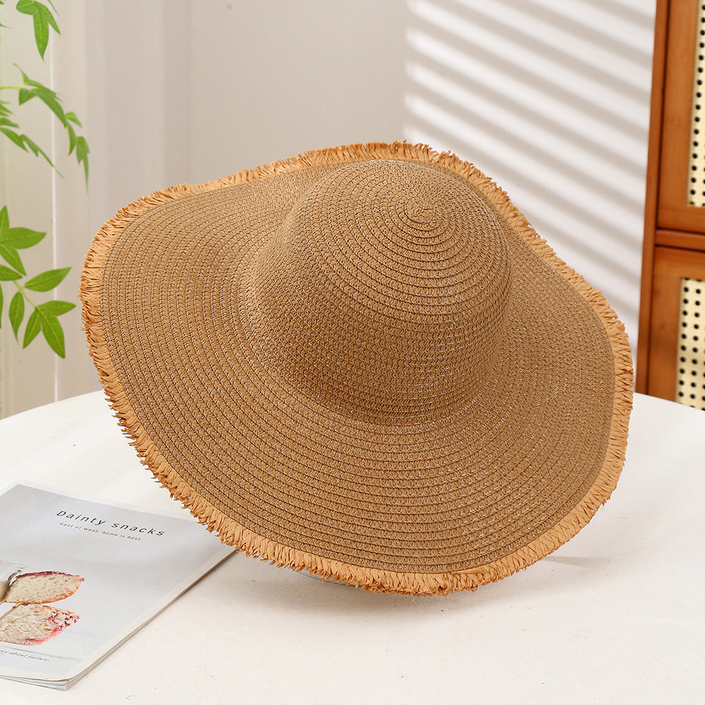 Oversized Wavy Brim Straw Beach Hat - Color_13