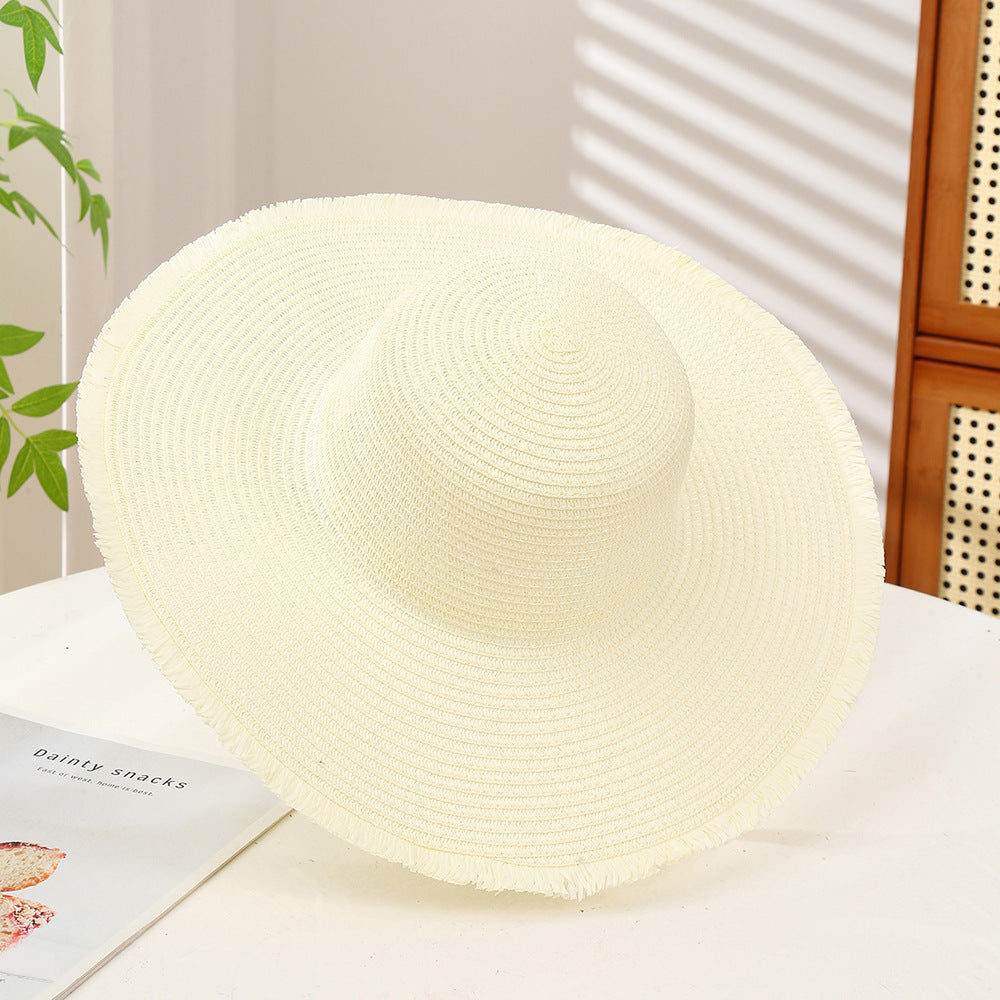 Oversized Wavy Brim Straw Beach Hat - Color_14
