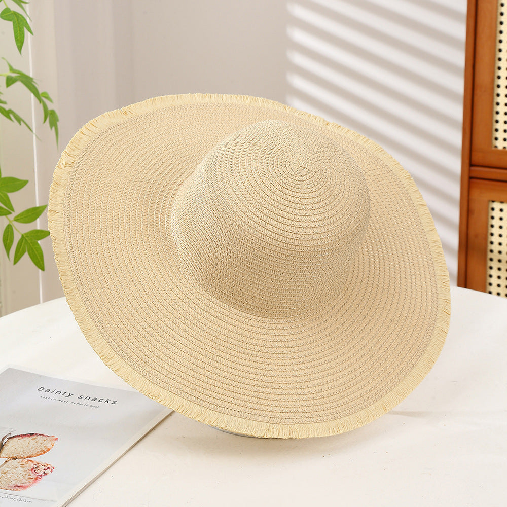 Oversized Wavy Brim Straw Beach Hat - Color_15