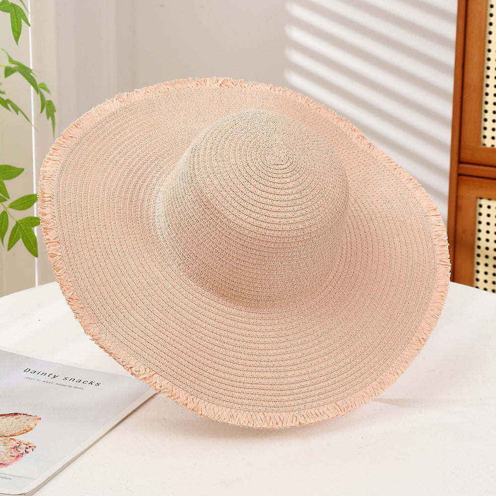 Oversized Wavy Brim Straw Beach Hat - Color_16