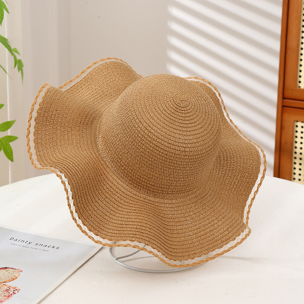 Oversized Wavy Brim Straw Beach Hat - Color_17