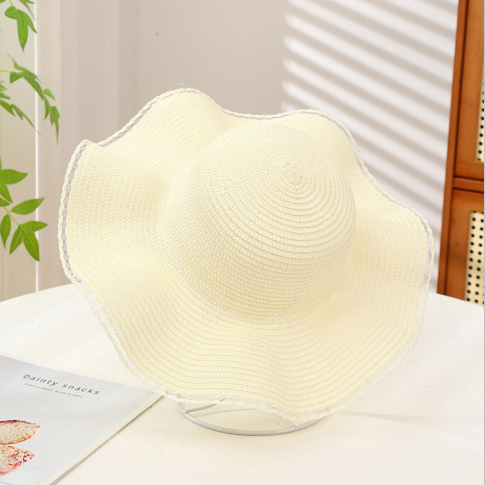 Oversized Wavy Brim Straw Beach Hat - Color_18