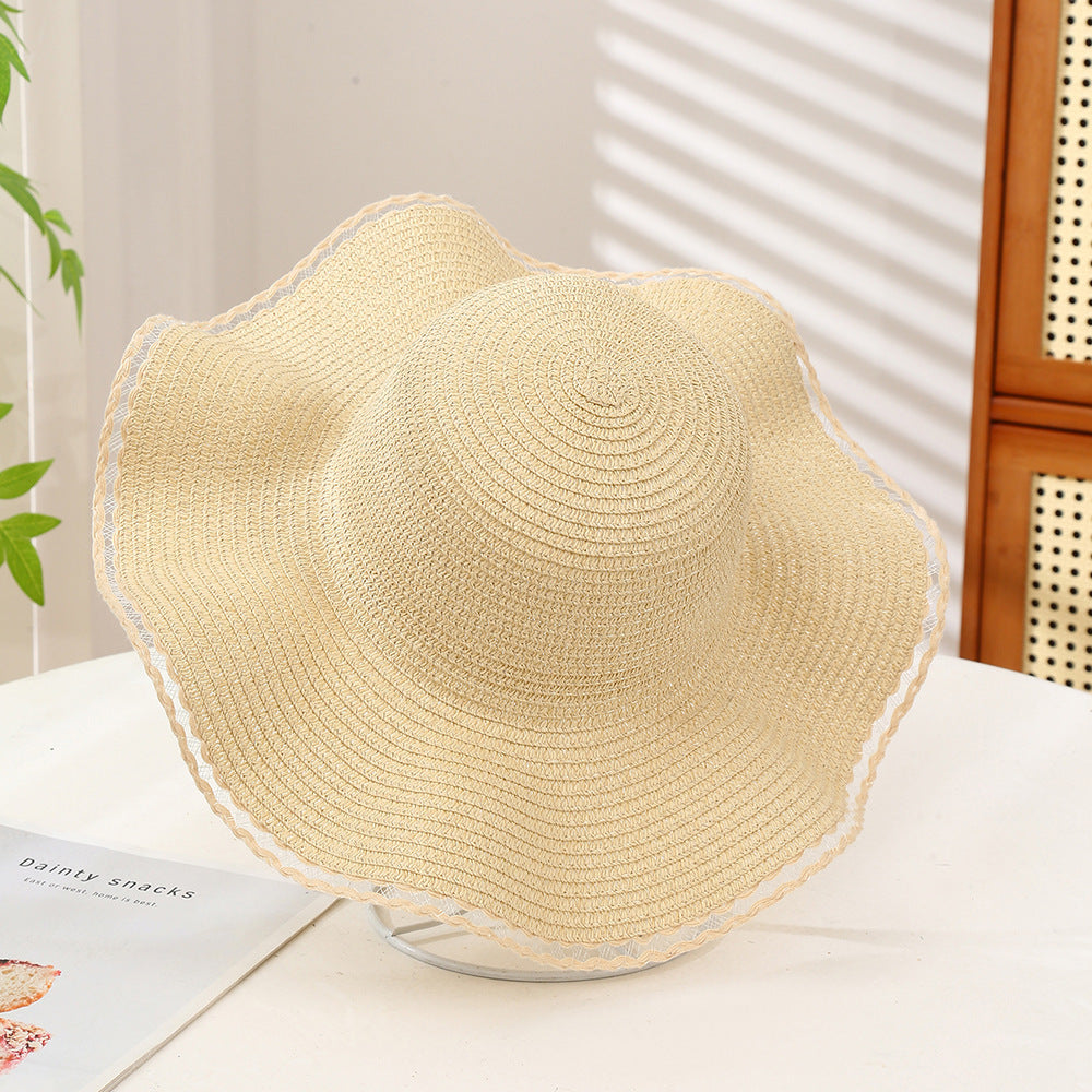 Oversized Wavy Brim Straw Beach Hat - Color_19