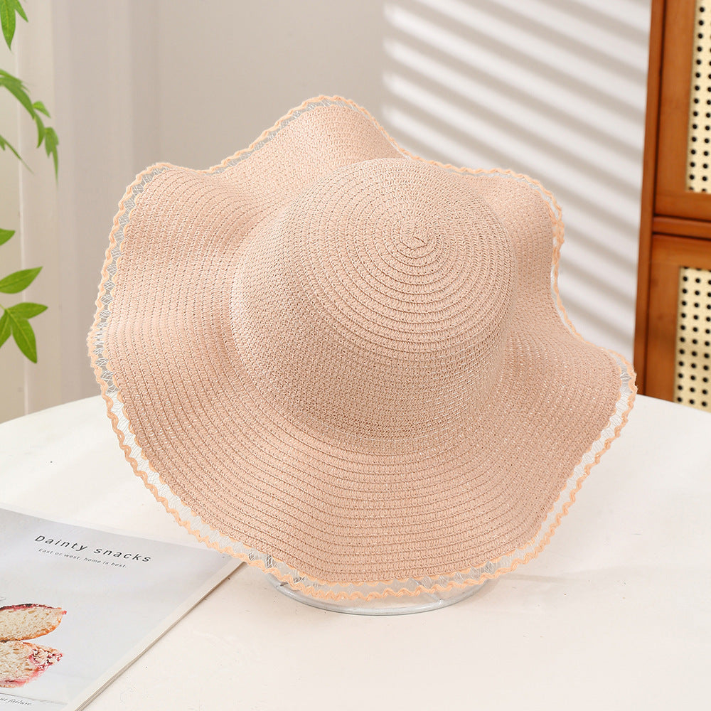 Oversized Wavy Brim Straw Beach Hat - Color_20