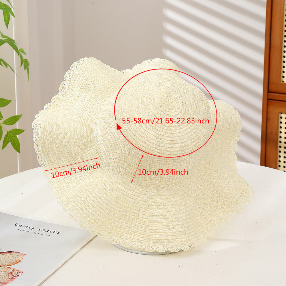 Oversized Wavy Brim Straw Beach Hat - view 2