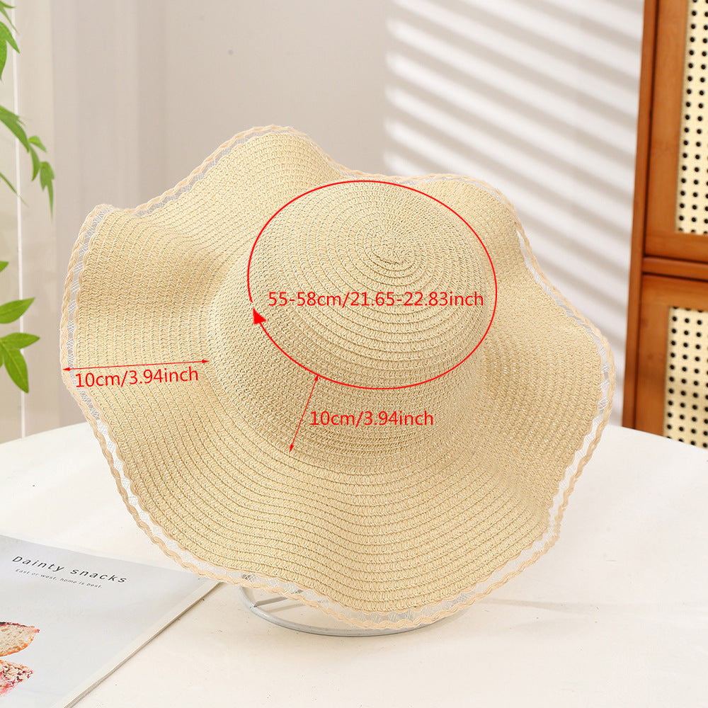 Oversized Wavy Brim Straw Beach Hat - view 3