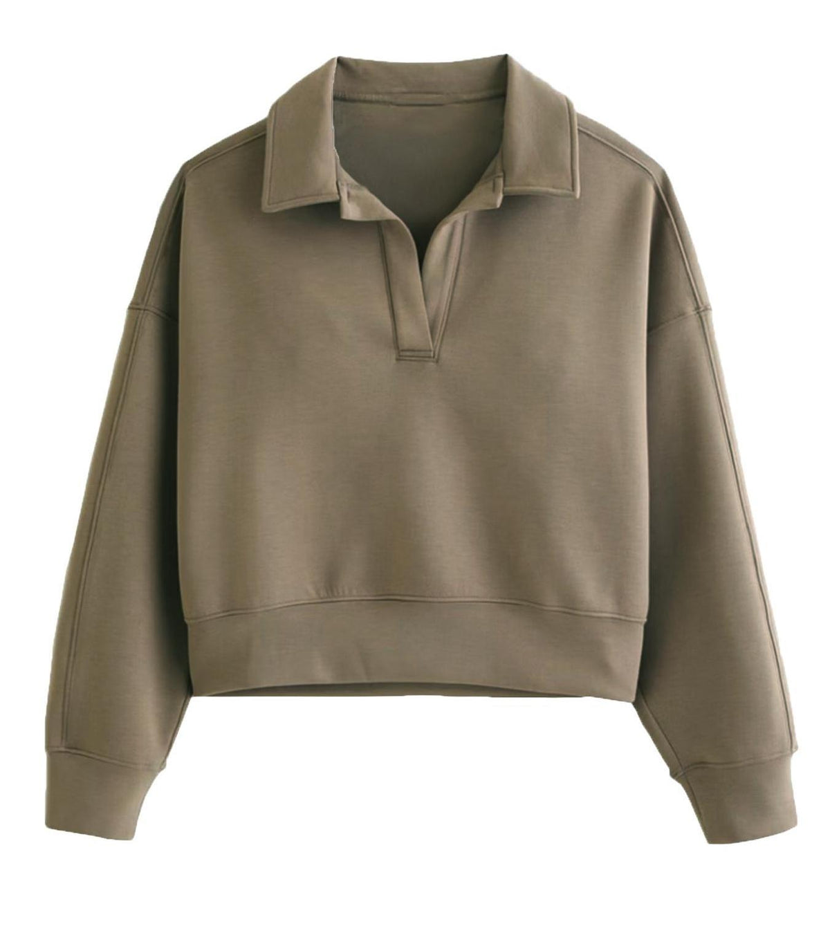 Notched Collar Cropped Pullover Sweatshirt - Coffee