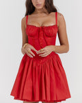 Lace Trim Corset Bodice Babydoll Mini Dress - Red