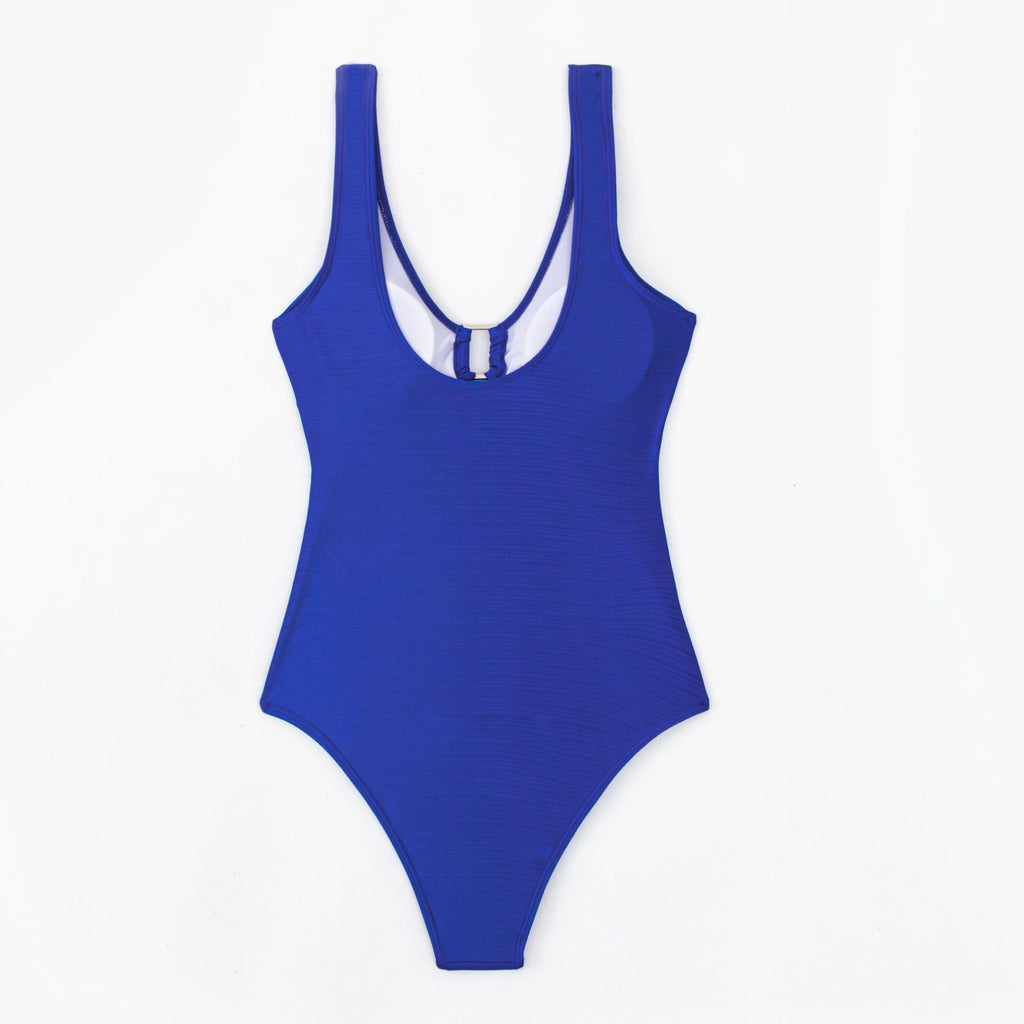 Side Shirred High Leg Bathing Suit - Royal - 8