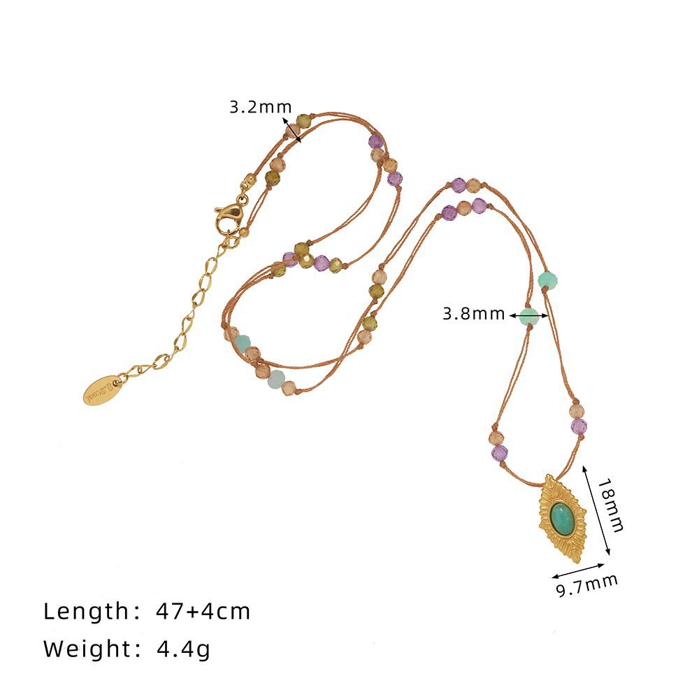 Layered Bead Chain Marquise Stone Necklace - Gold - 1