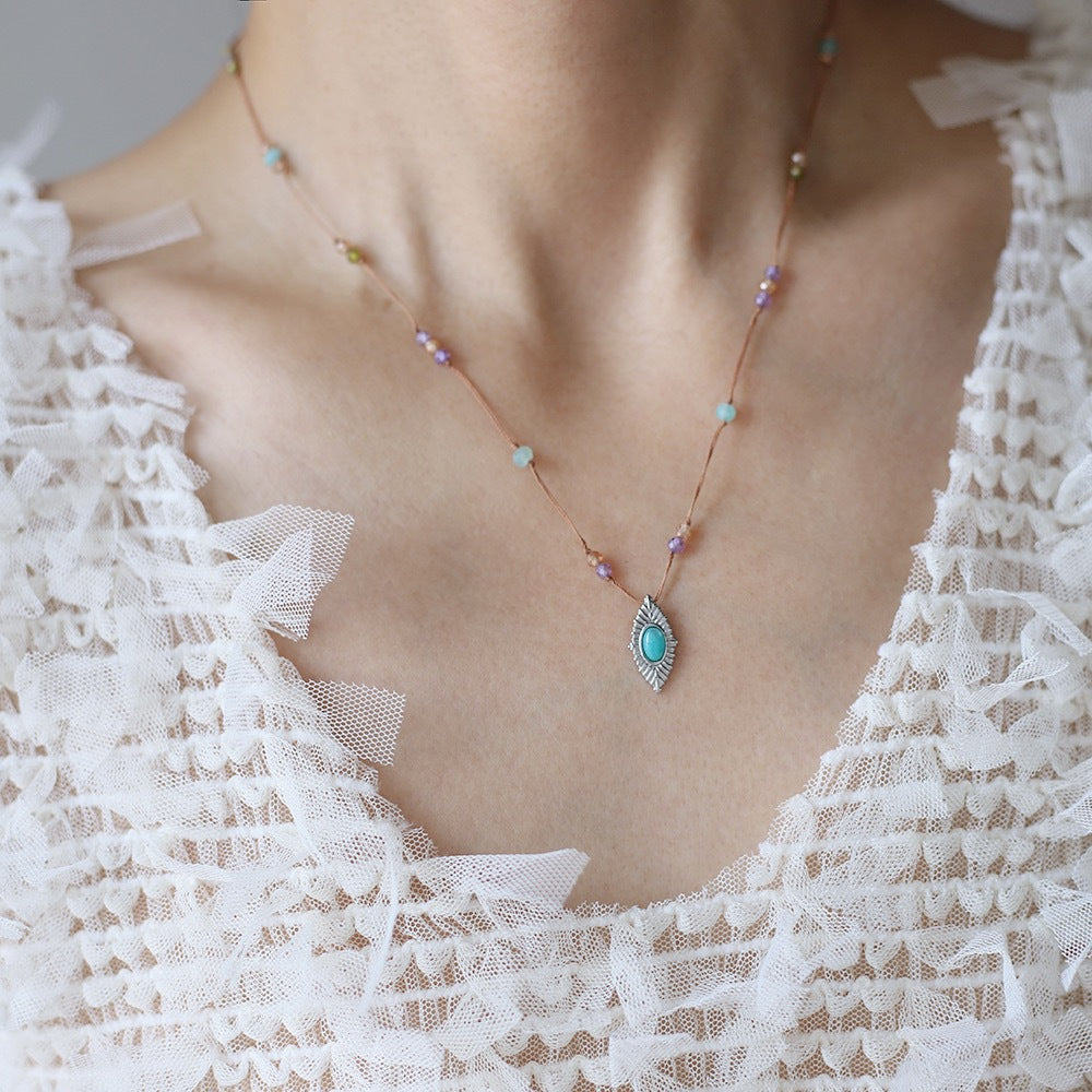Layered Bead Chain Marquise Stone Necklace