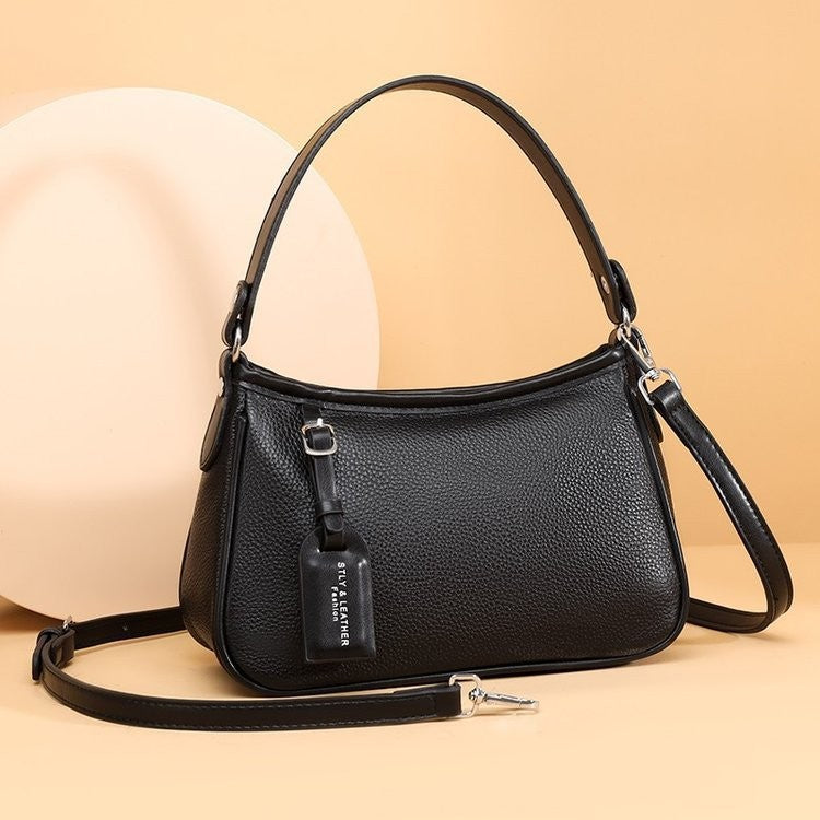 Pebbled Leather Baguette Shoulder Bag
