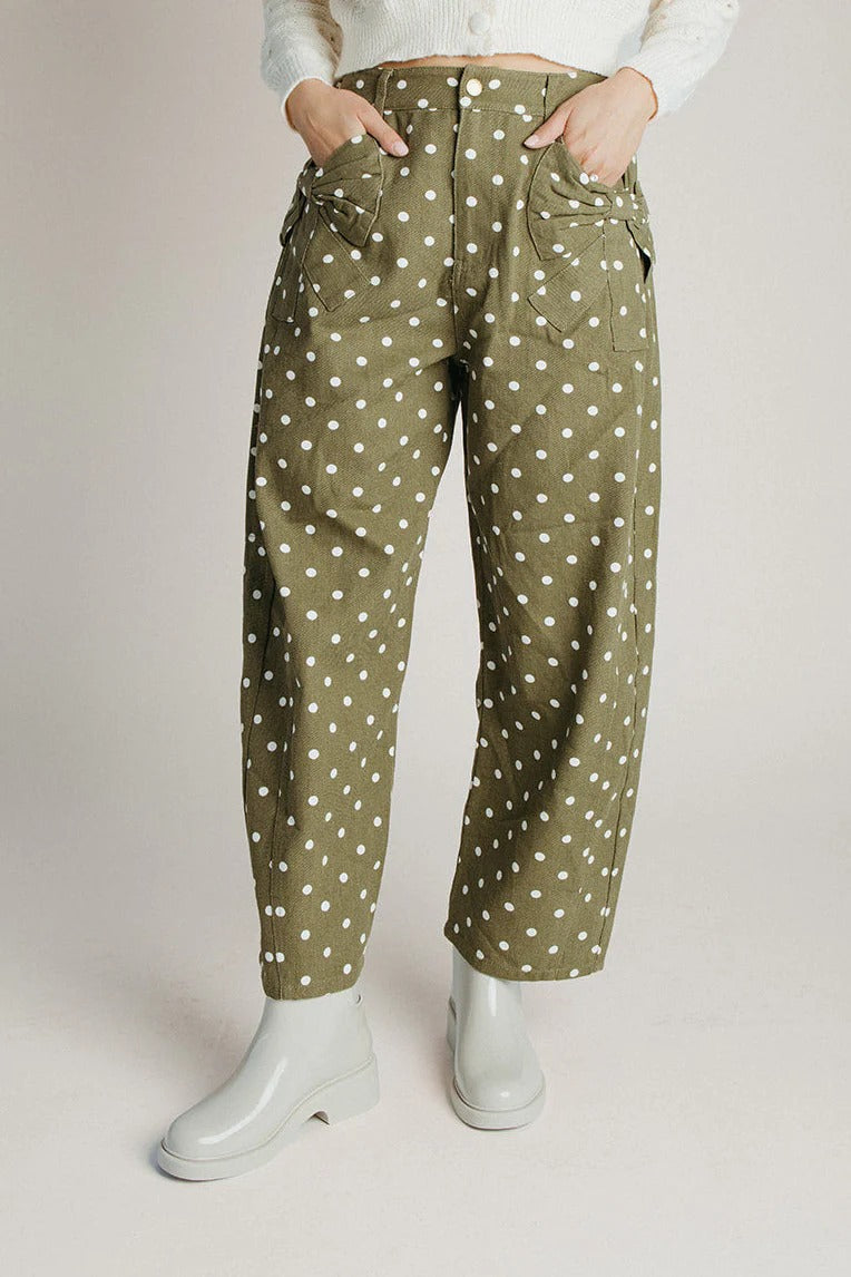 Polka Dot Wide Leg Baggy Jeans - Green