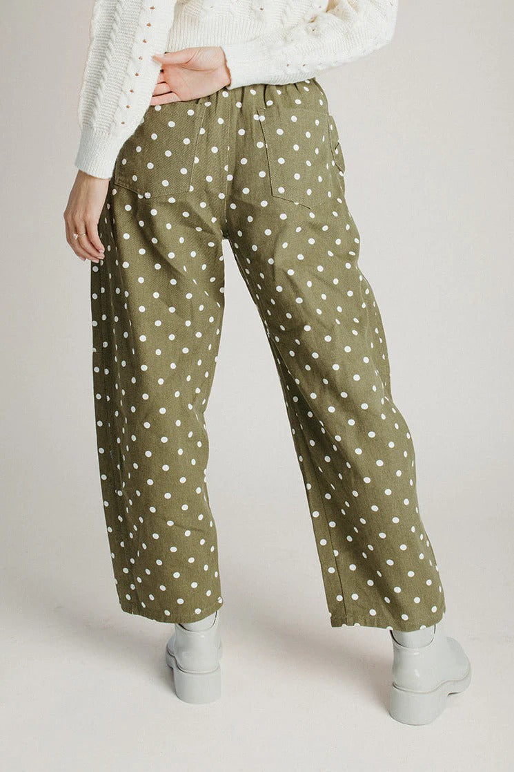 Polka Dot Wide Leg Baggy Jeans - Green - 3