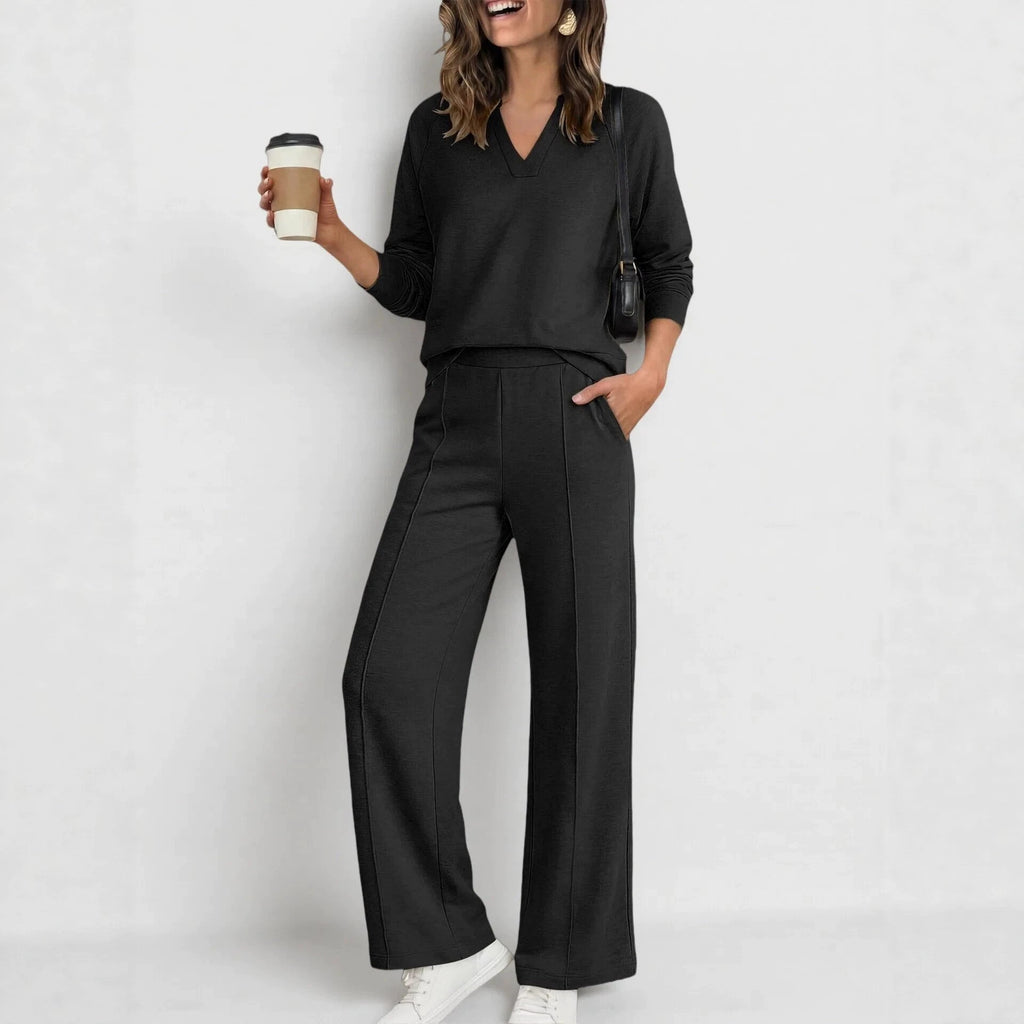 Textured V-Neck Pullover Wide Leg Athletic Pant Set