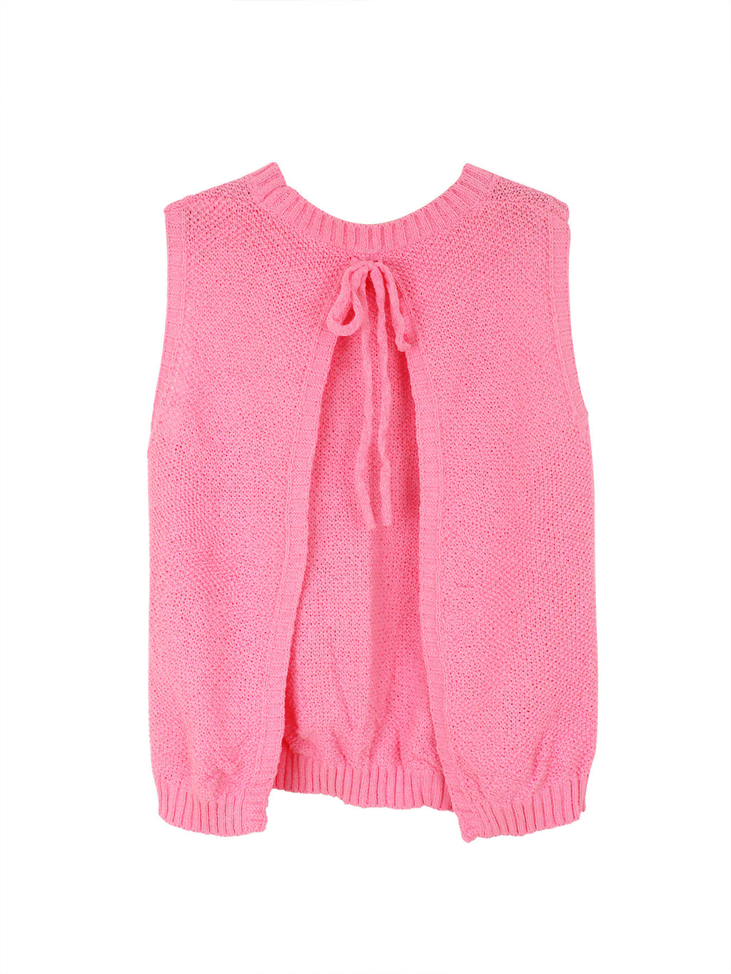 Open Back Sleeveless Knit Top Tie Neck - Pink - 1