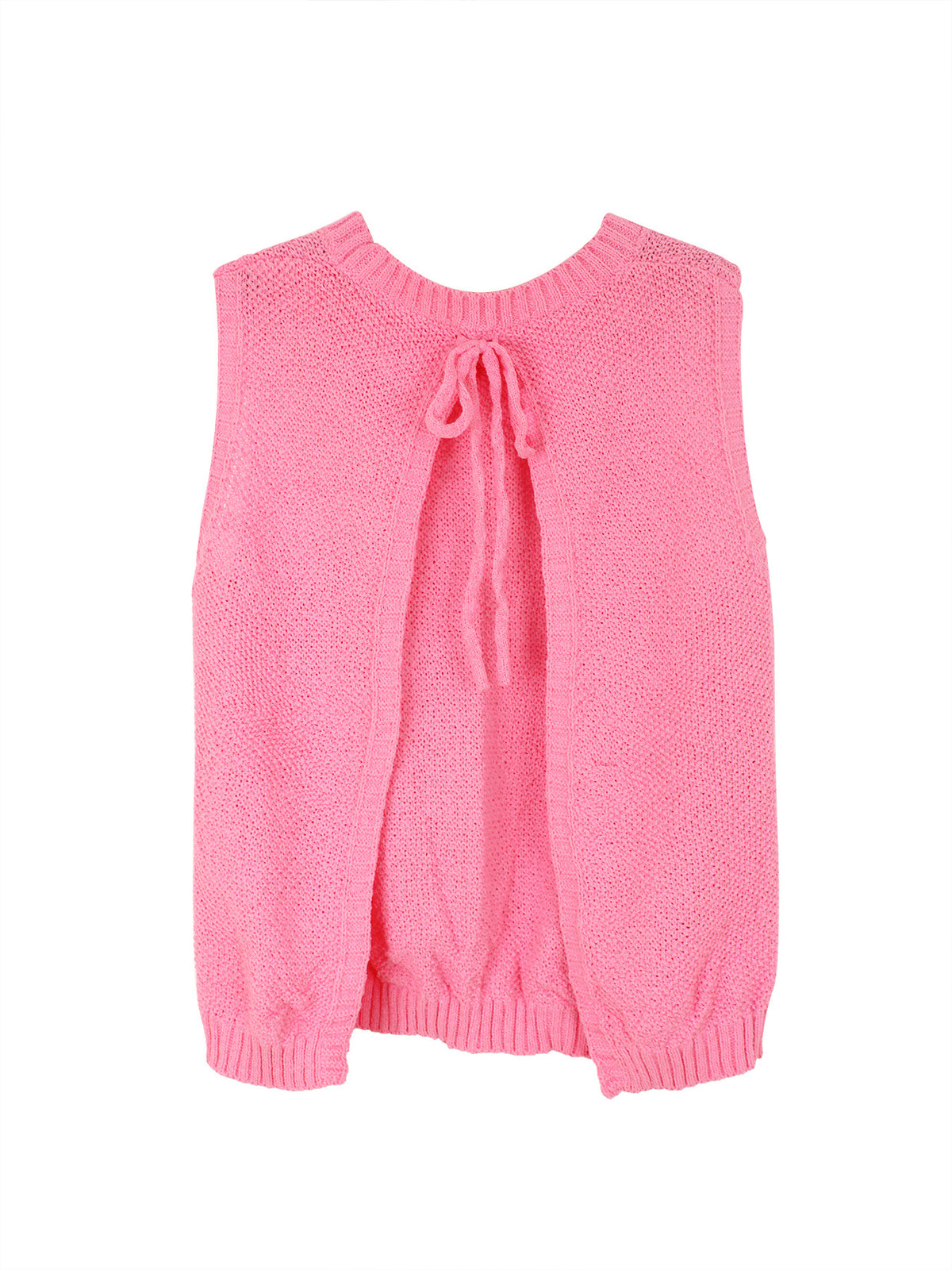 Open Back Sleeveless Knit Top Tie Neck - Pink - 1