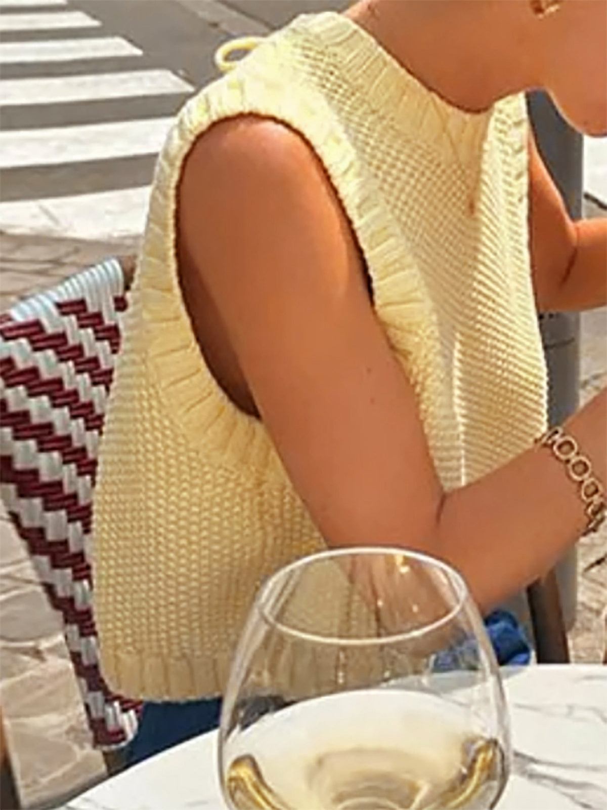 Open Back Sleeveless Knit Top Tie Neck - Yellow - 1