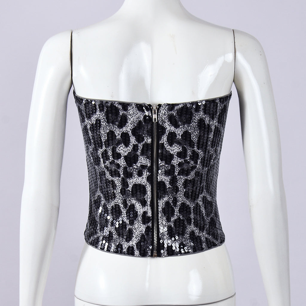 Leopard Print Sequin Tube Top - Grey - 2