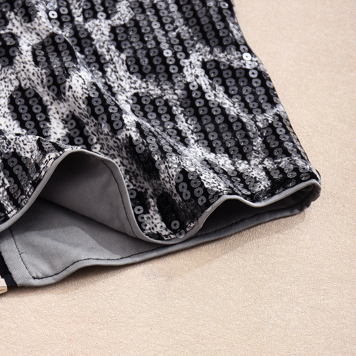 Leopard Print Sequin Tube Top - Grey - 4