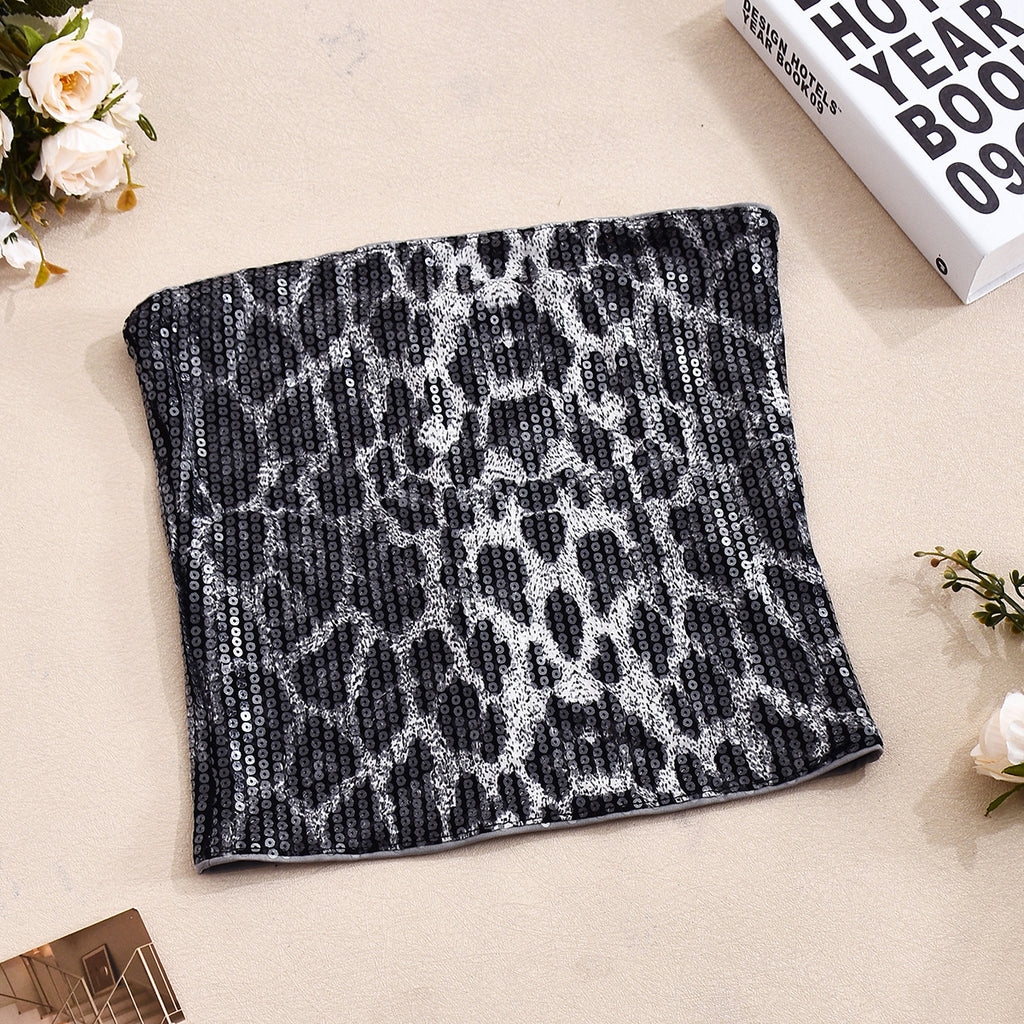 Leopard Print Sequin Tube Top - Grey - 6