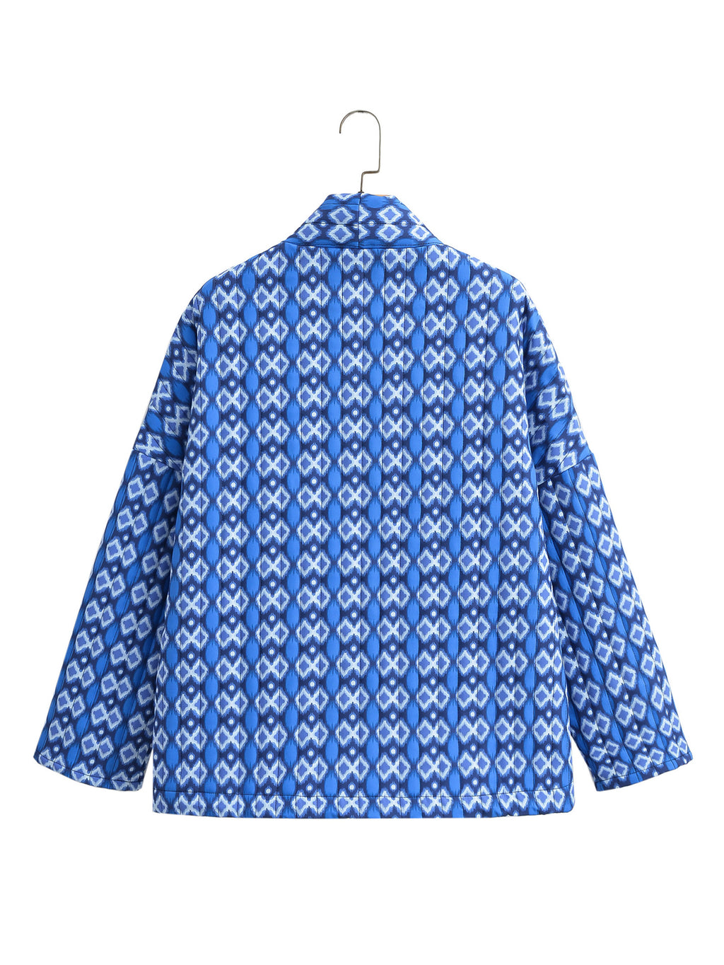 Geometric Floret Print Quilted Jacket - Blue - 1